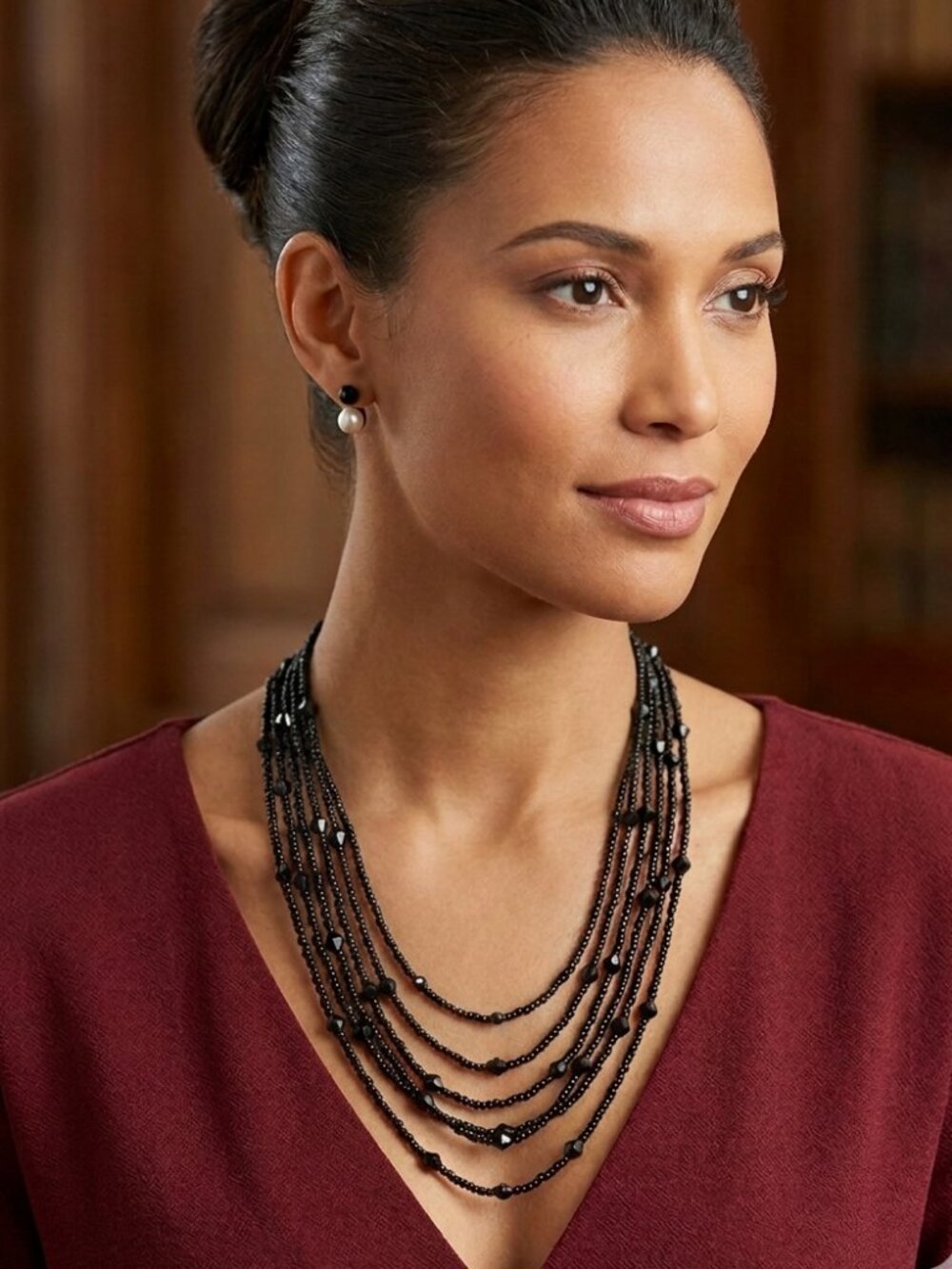 Vintage 6-Strand Black Seed Glass Beads Necklace Versatile Great Condition!